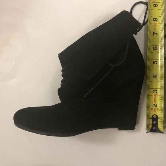 Zara 38 Black Suede Bootie Wedge Heel Wear it 2 ways wrap around laces Excellent - Picture 5 of 13